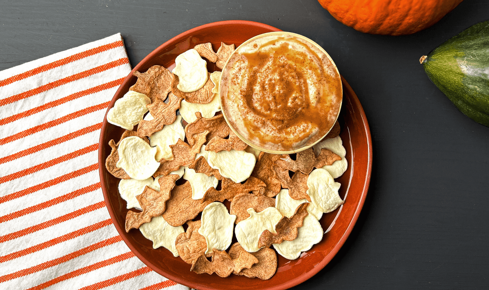 Egglife Halloween chips and caramel dip
